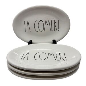 Rae Dunn Oval Appetizer Plates Let's Eat! In Spanish RARE Set Of 4 Farmhouse